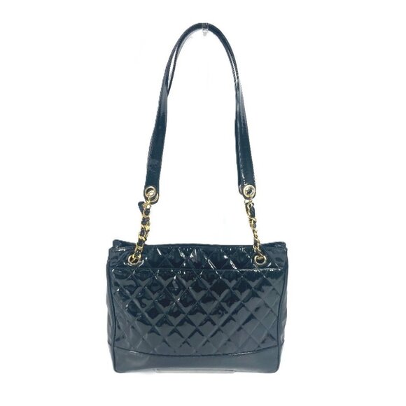 CHANEL Quilted Double Chain Bag Shoulder Bag enamel Black/Gold - Picture 1 of 15